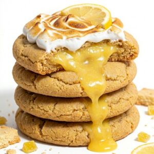 Artisan lemon tart cookie with glossy fresh lemon curd filling in a golden shortcrust shell on a marble surface